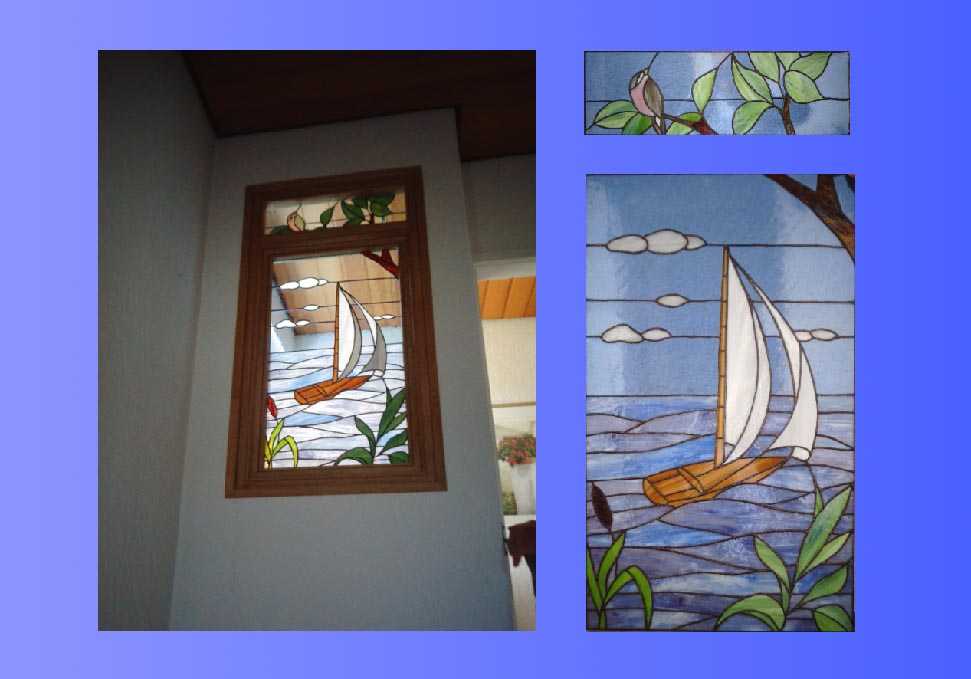 Tiffany-Glaskunst mit Segelbootmotiv