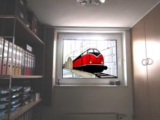 Brofenster Tiffany mit V200 Lokomotive